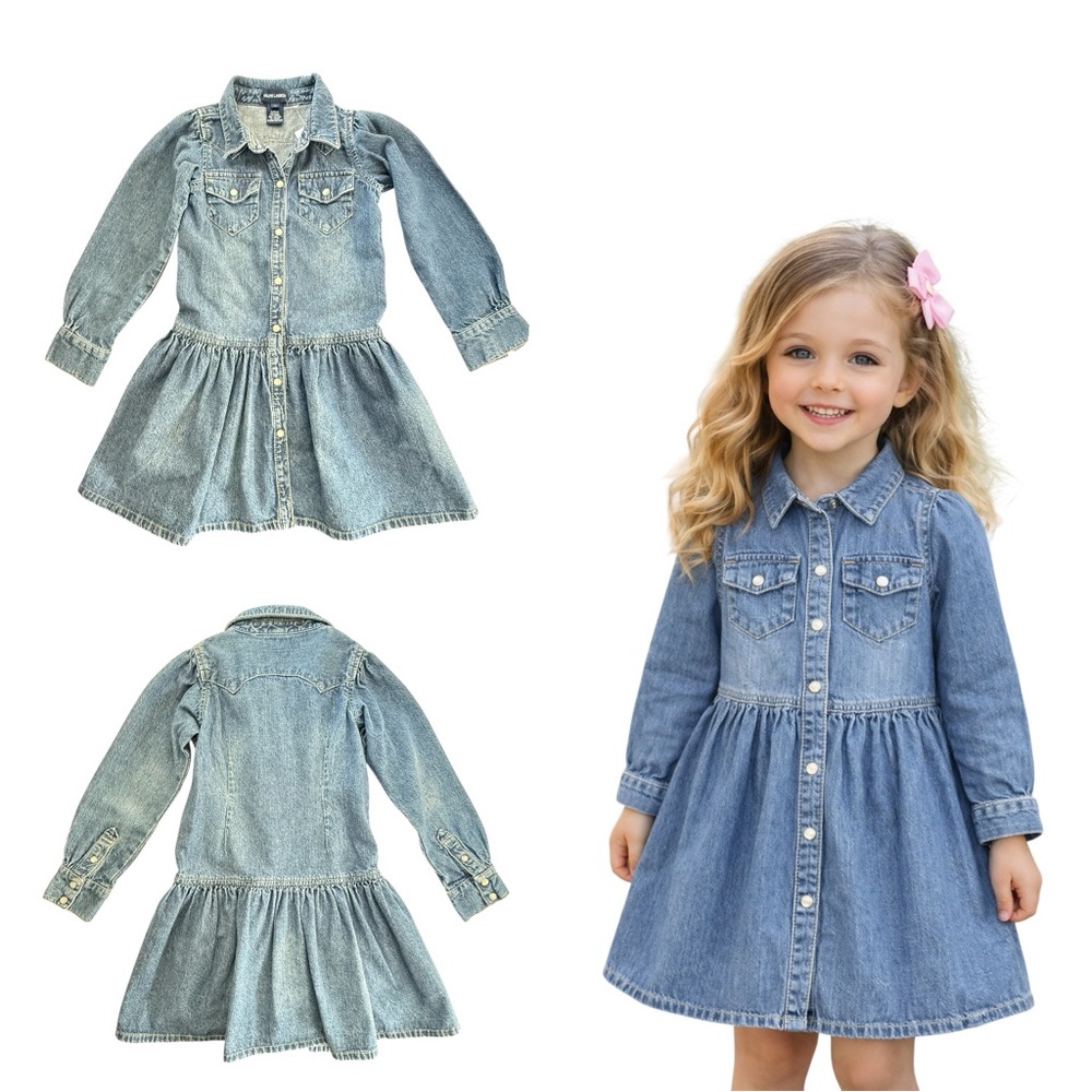 Ralph Lauren Girls Denim Shirt Dress in Light Blue